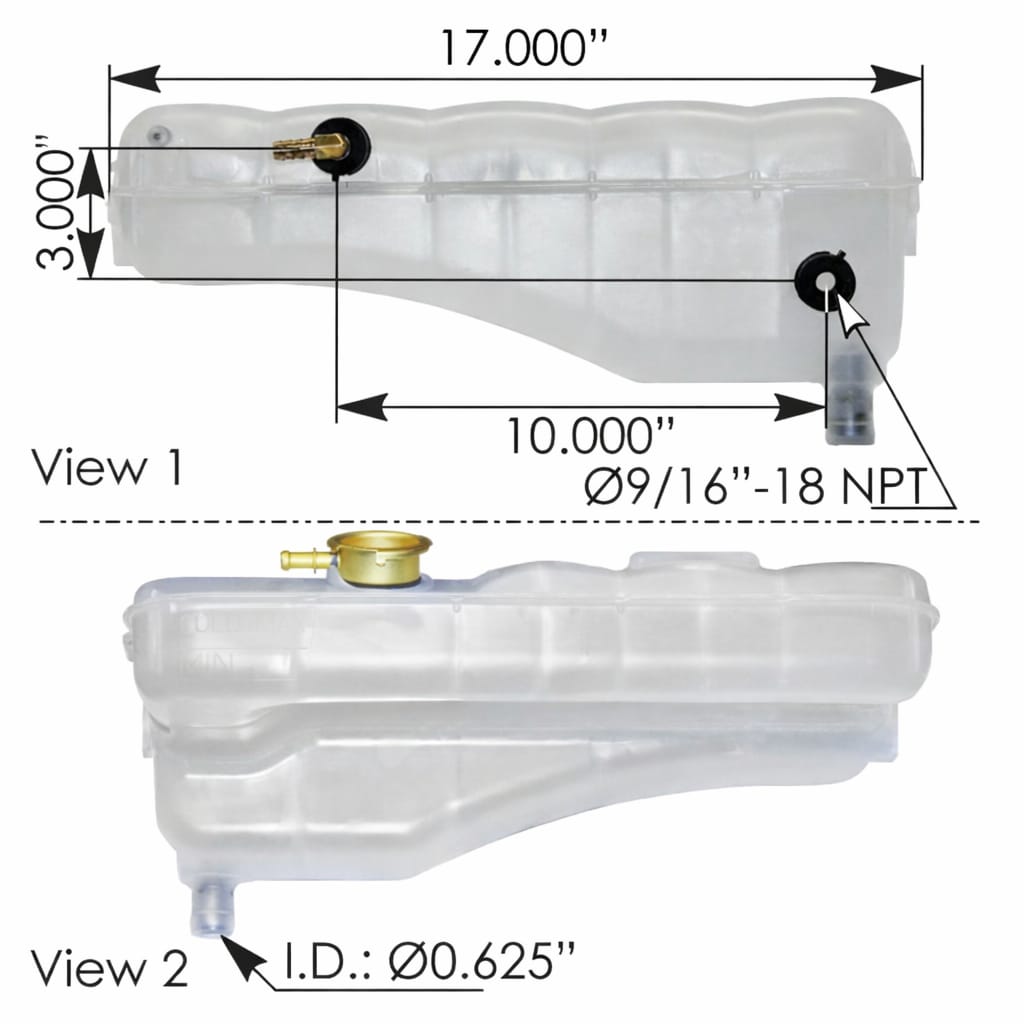 Coolant Reservoir for Freightliner MT45 2013-Up – Includes 572.2011 Cap with 9/16-18 Sensor Port – Compatible with OEM 0529645001
