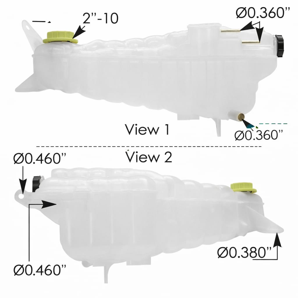 Coolant Reservoir for Freightliner M2-106 2018-Newer – Includes Sensor 577.46316 and Caps 572.2044 572.2045 – Compatible with OEM A0533753000