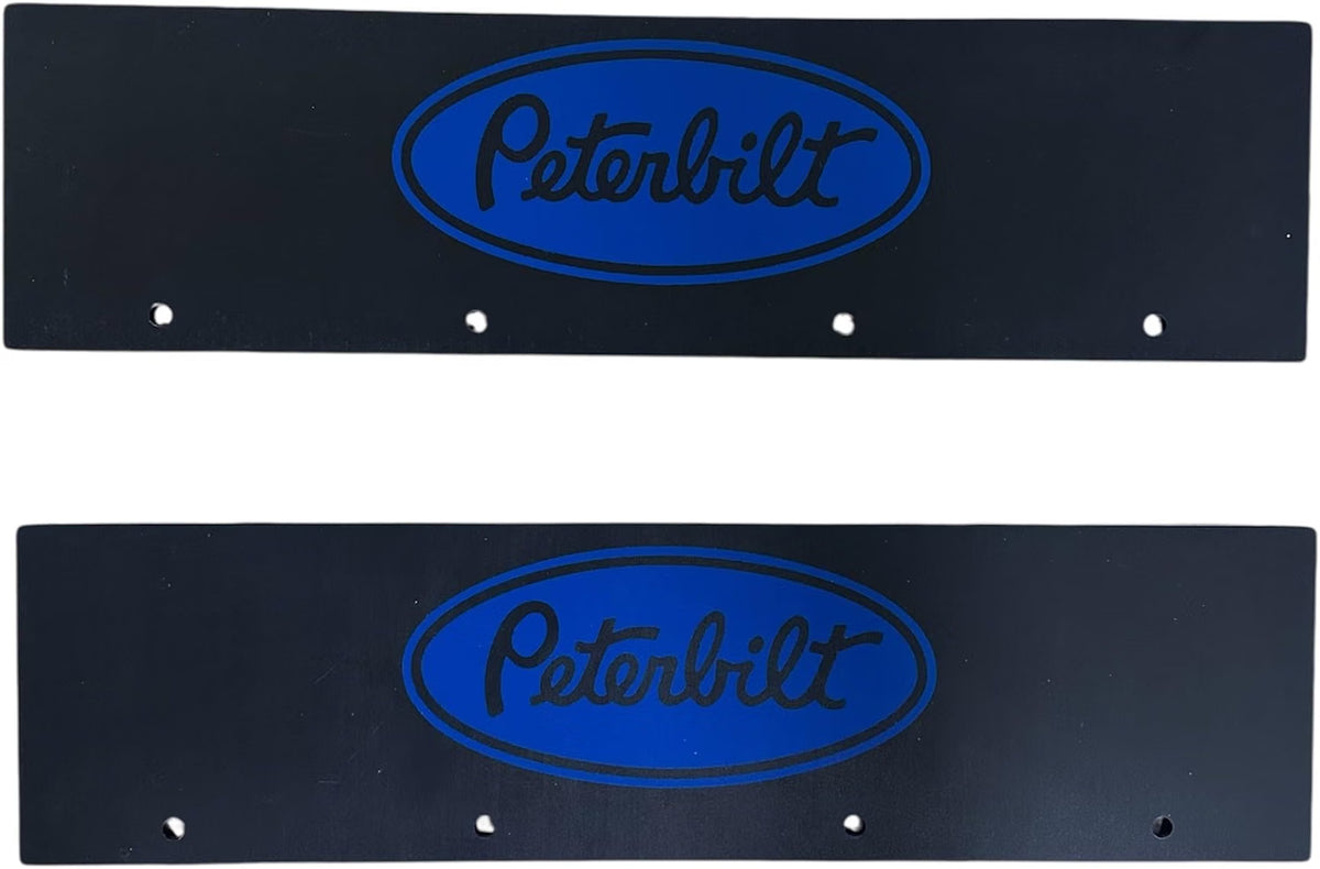 Semi Truck Mud Flaps 24in x 30in Compatible with Peterbilt – Black with Blue Logo – Includes 21in x 5in Quarter Fender Mud Flaps – 4-Piece Set