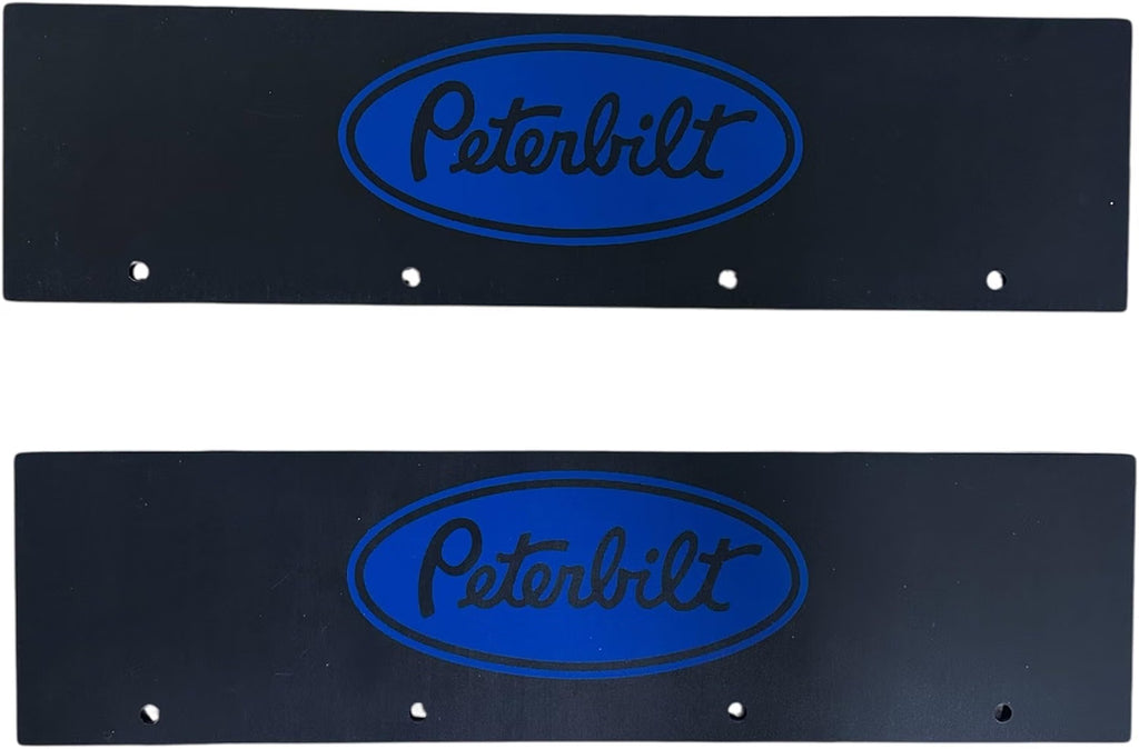 Semi Truck Mud Flaps 24in x 30in Compatible with Peterbilt – Black with Blue Logo – Includes 21in x 5in Quarter Fender Flaps & 16 Stainless Steel Mounting Bolts