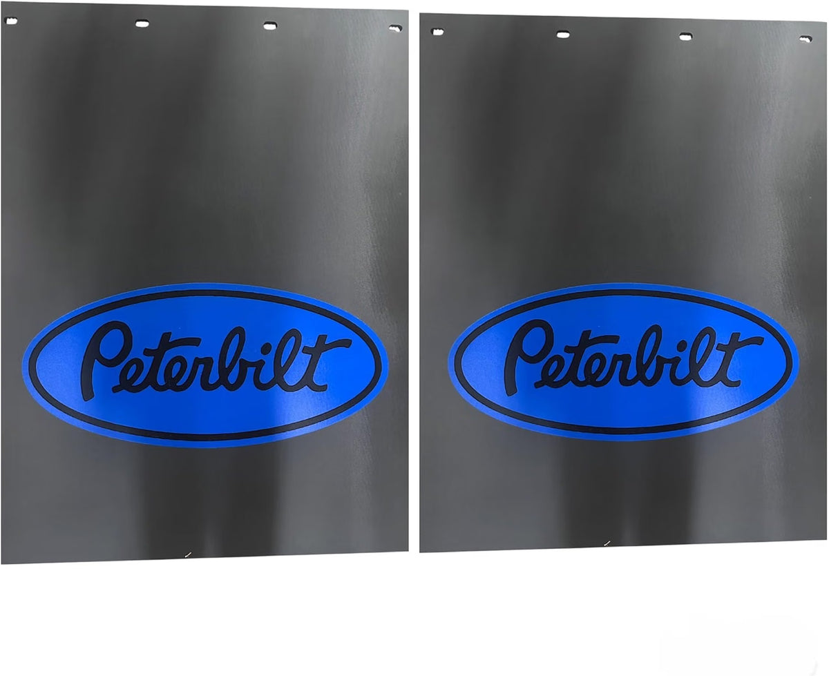Semi Truck Mud Flaps 24in x 30in Compatible with Peterbilt Trucks – Black with Blue Logo – Pair