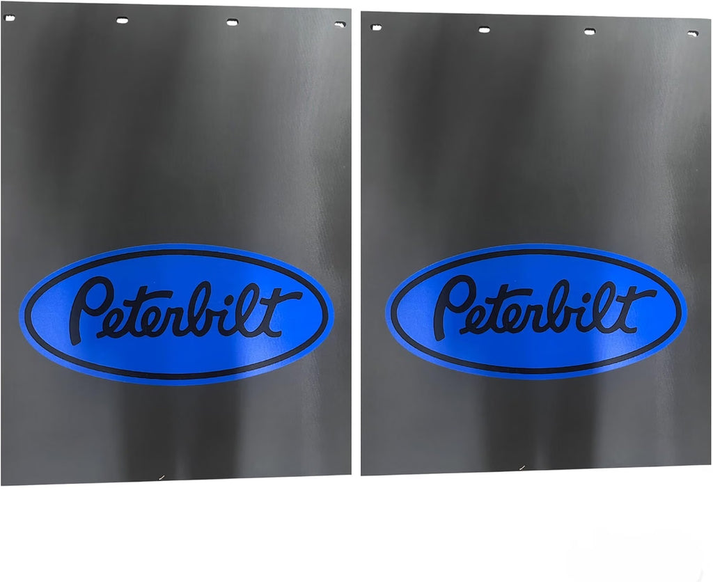 Semi Truck Mud Flaps 24in x 30in Compatible with Peterbilt – Black with Blue Logo – Includes 21in x 5in Quarter Fender Flaps & 16 Stainless Steel Mounting Bolts