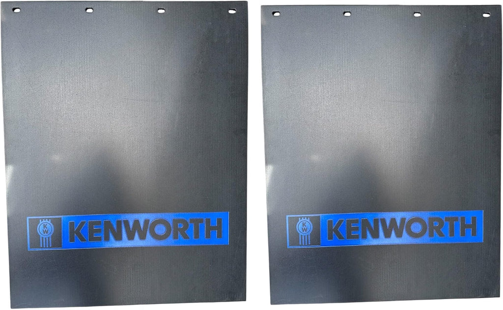 Semi Truck Mud Flaps 24in x 30in Compatible with Kenworth – Black with Blue Logo – Includes 24in x 5in Quarter Fender Mud Flaps – 4-Piece Set