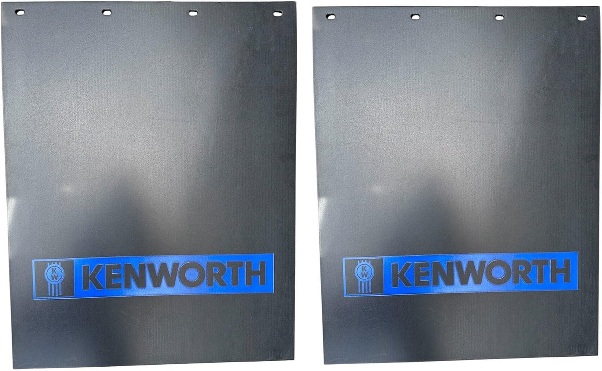 Semi Truck Mud Flaps 24in x 30in Compatible with Kenworth – Black with Blue Logo – Includes 24in x 5in Quarter Fender Mud Flaps – 4-Piece Set