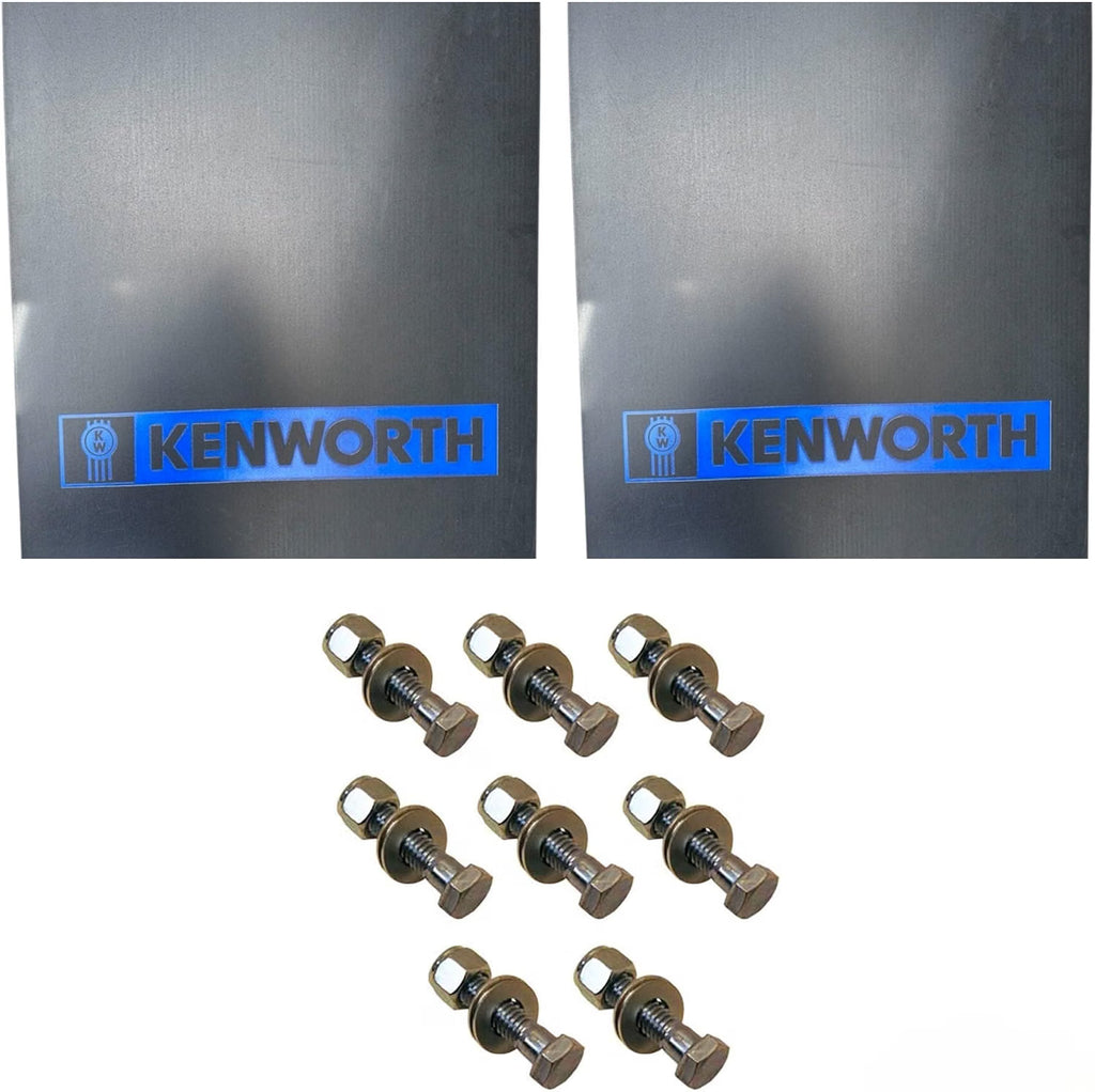 Semi Truck Mud Flaps 24in x 30in Compatible with Kenworth – Black with Blue Logo – Pair – Includes 8 Stainless Steel Mounting Bolts