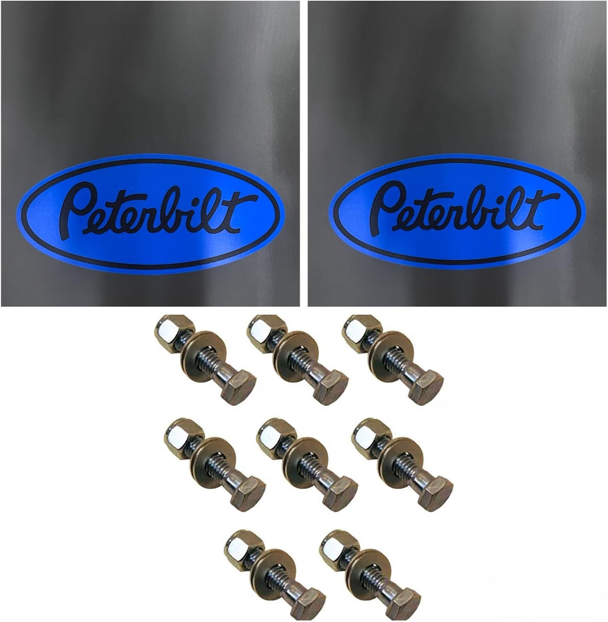 Semi Truck Mud Flaps 24in x 30in Compatible with Peterbilt – Black with Blue Logo – Pair – Includes 8 Stainless Steel Mounting Bolts