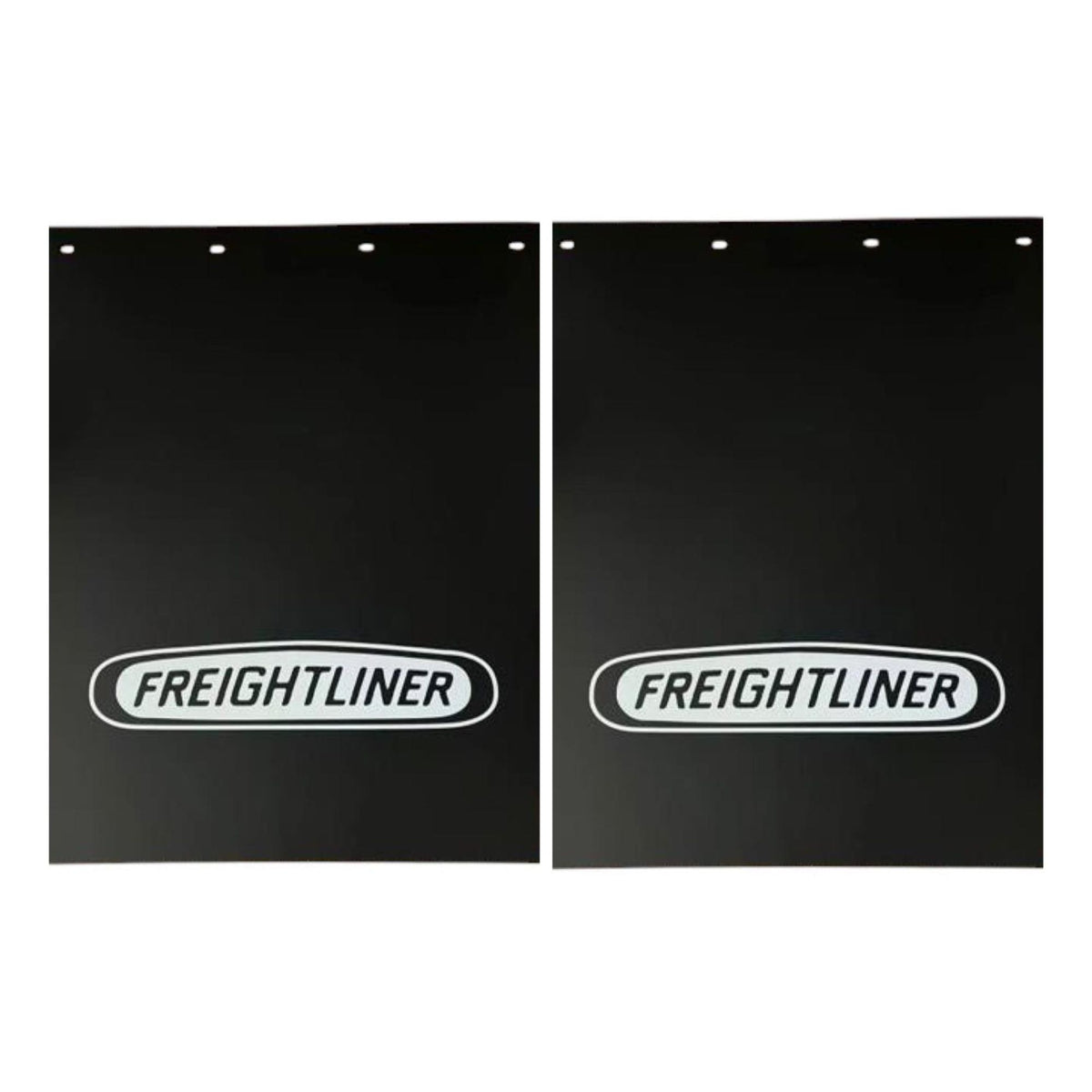 Semi Truck Mud Flaps 24in x 30in Compatible with Freightliner – Black with White Logo – 21in x 5in Quarter Fender Flaps – 2 1/2in Bolt Pattern Hangers – Reflector Tape & Mounting Bolts