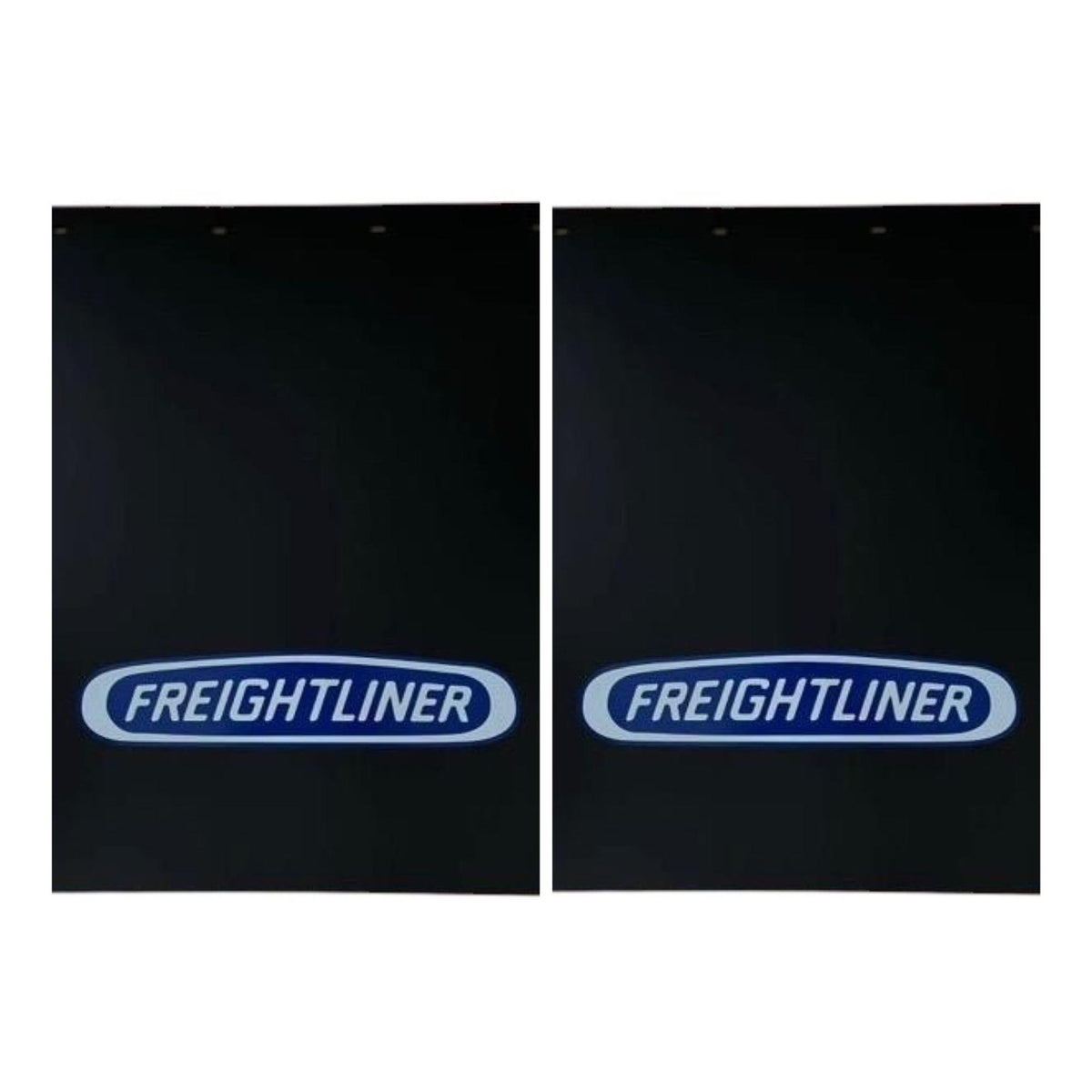 Semi Truck Mud Flaps 24in x 30in & 21in x 5in Quarter Fender Flaps – Compatible with Freightliner – Black with Blue Logo – 2 1/2in Bolt Pattern Hangers – Reflector Tape & Mounting Bolts