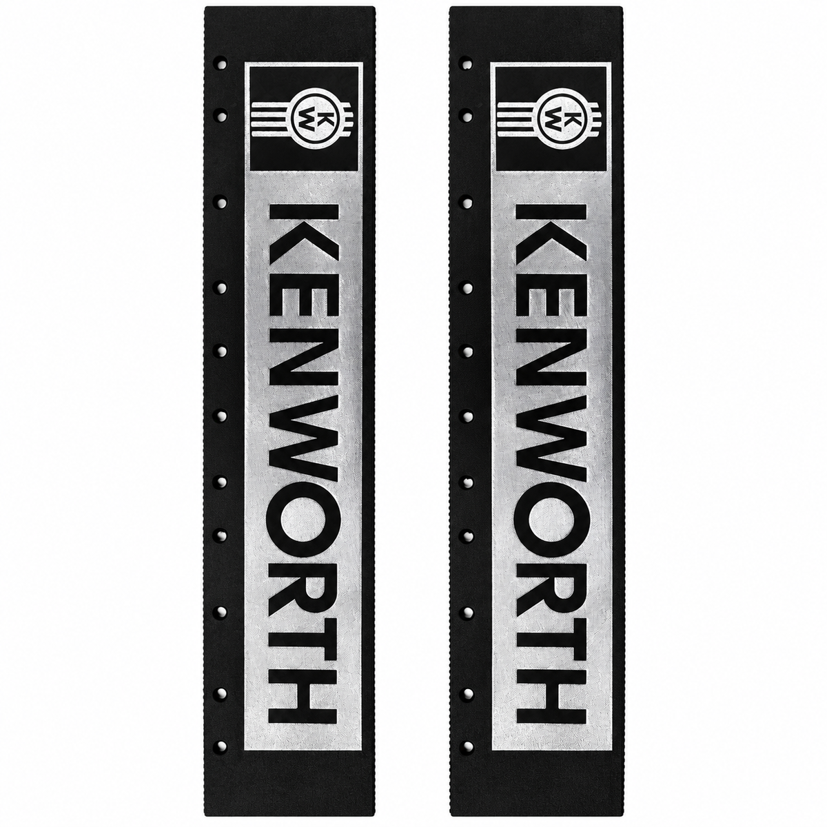Semi Truck Quarter Fender Mud Flaps 24in x 5in Compatible with Kenworth Trucks – Black with Silver Logo – Pair