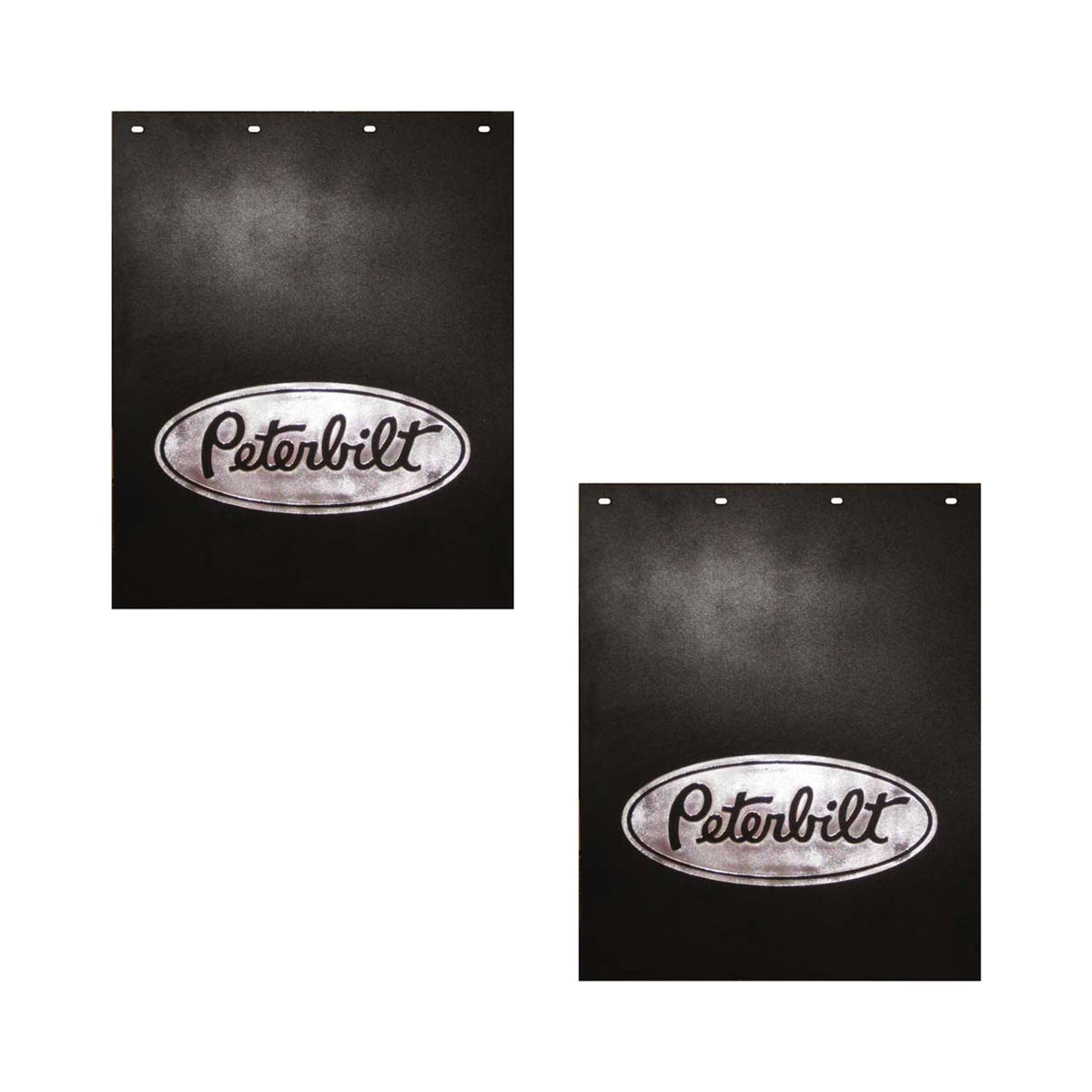 Semi Truck Mud Flaps 24in x 30in Compatible with Peterbilt Motors Trucks – Black & Silver Poly – Pair