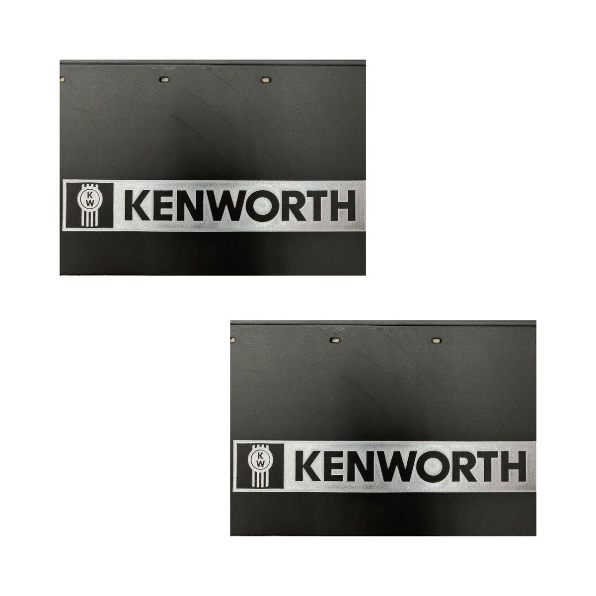 Front Semi Truck Mud Flaps 24in x 14in Compatible with Kenworth Trucks – Black & Silver Logo – 1 Pair