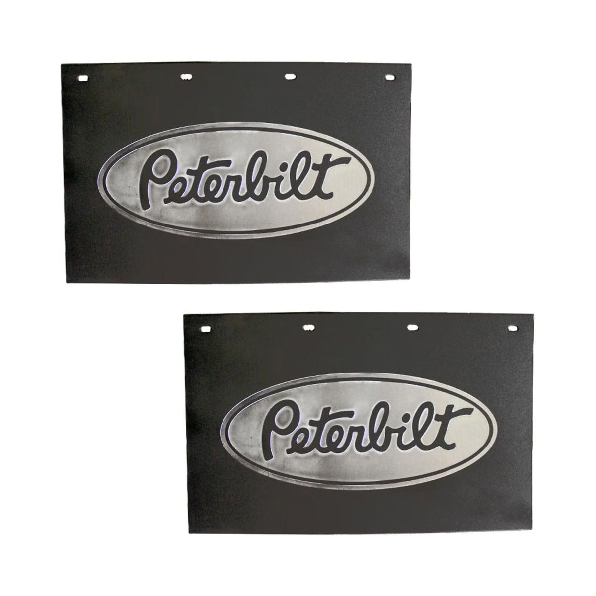 AeroPro Semi Truck Mud Flaps 24in x 15in Compatible with Peterbilt Trucks – Black & Silver Poly – Pair