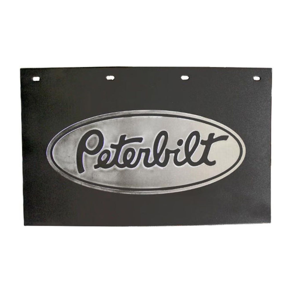 AeroPro Semi Truck Mud Flaps 24in x 15in Compatible with Peterbilt Trucks – Black & Silver Poly – Pair