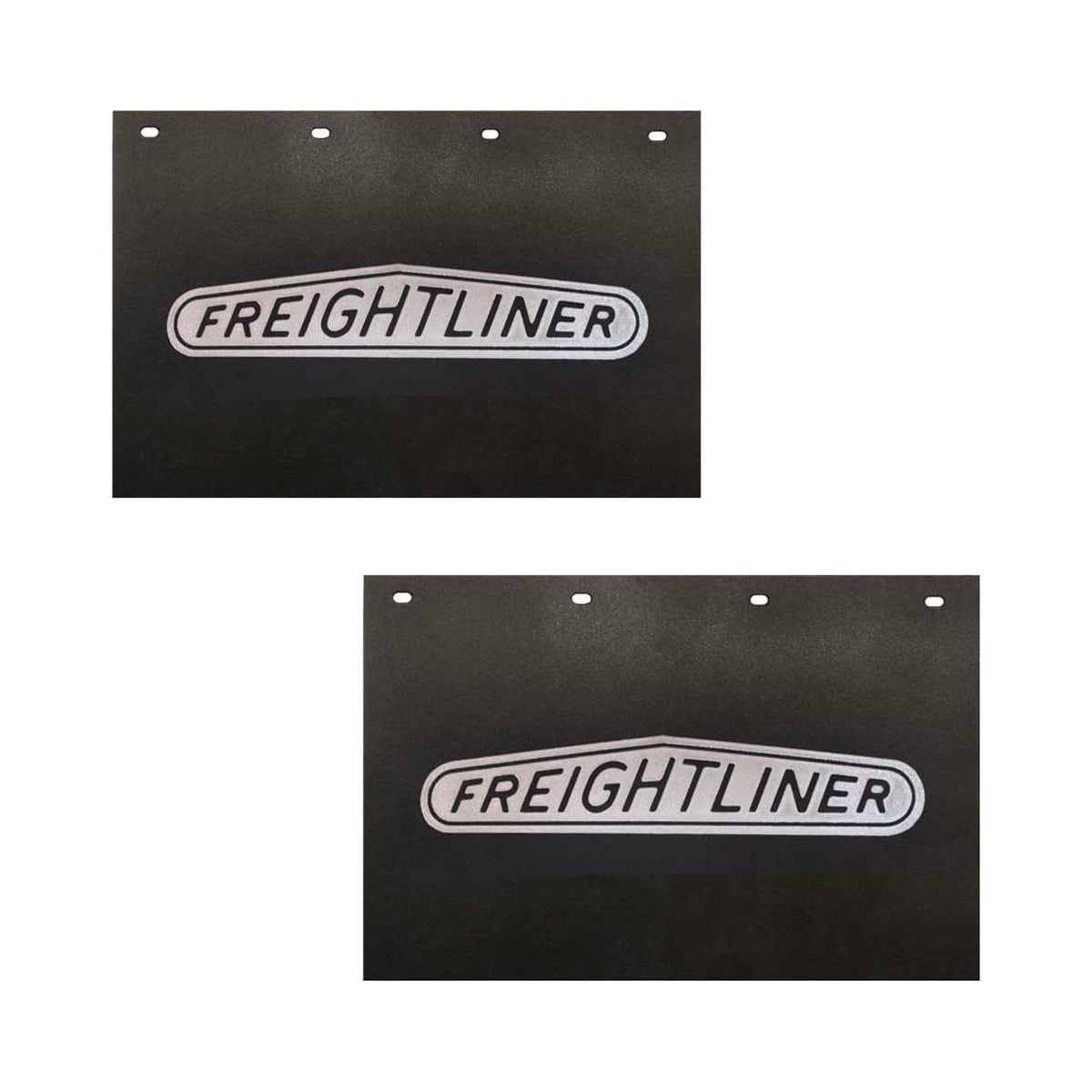 AeroPro Semi Truck Mud Flaps 24in x 15in Compatible with Freightliner Trucks – Black & Silver Poly – Pair