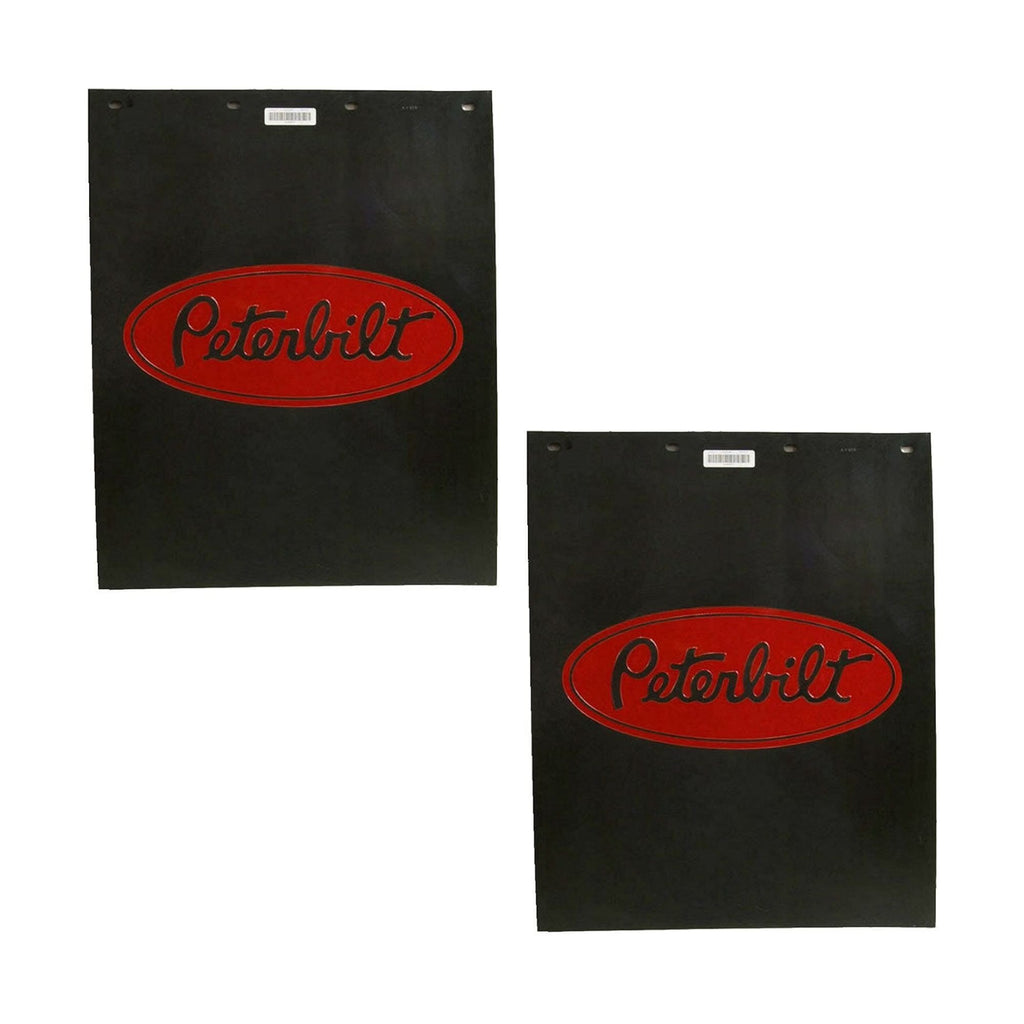 Semi Truck Mud Flaps Compatible with Peterbilt Trucks – 24in x 30in Black with Red Logo – 1 Pair