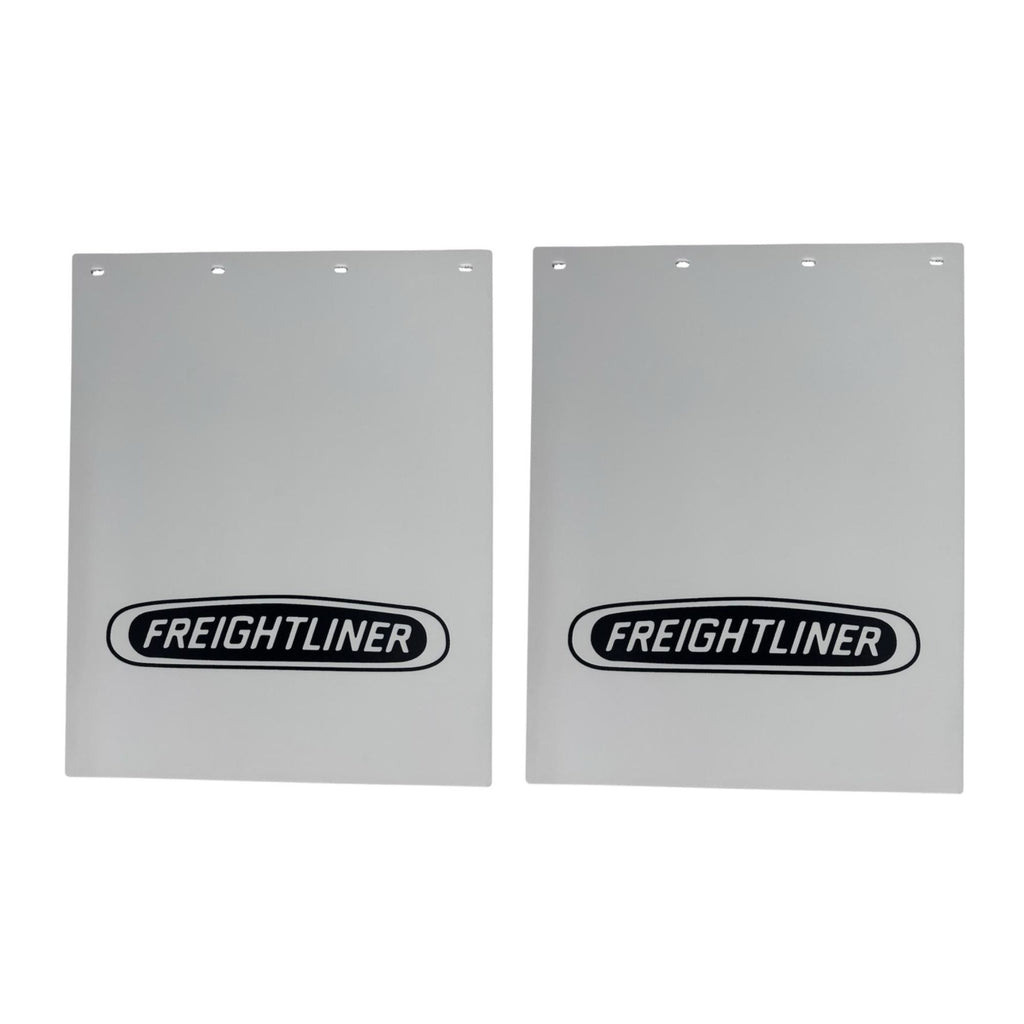 Semi Truck Mud Flaps 24in x 30in Compatible with Freightliner Trucks – White with Black Logo – Includes 8 Stainless Steel Mounting Bolts
