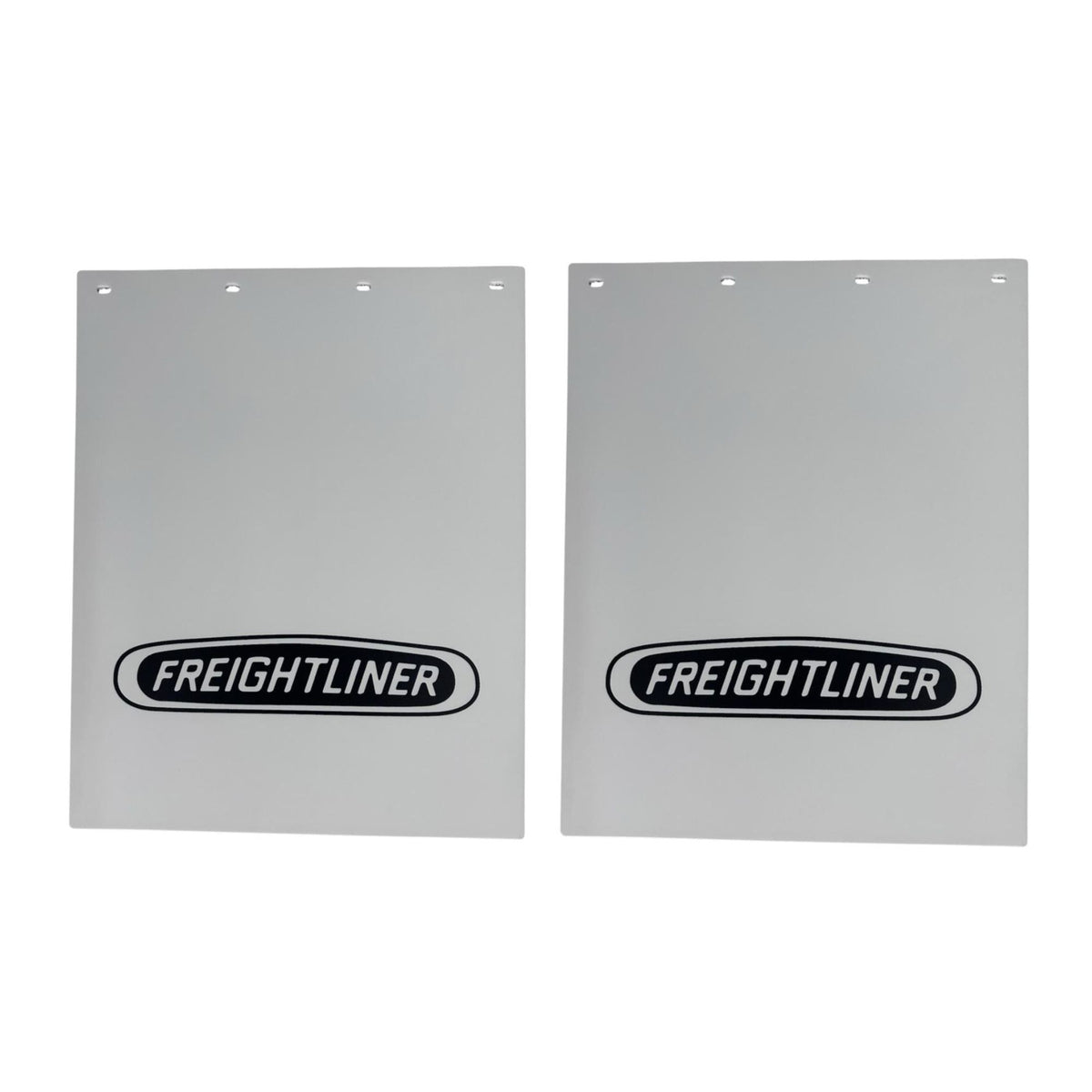 Semi Truck Mud Flaps 24in x 30in Compatible with Freightliner Trucks – White with Black Logo – Includes 8 Stainless Steel Mounting Bolts