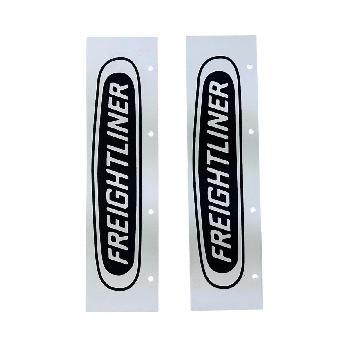 Quarter Fender Mud Flaps 21in x 5in Compatible with Freightliner Trucks – White with Black Logo – Pair