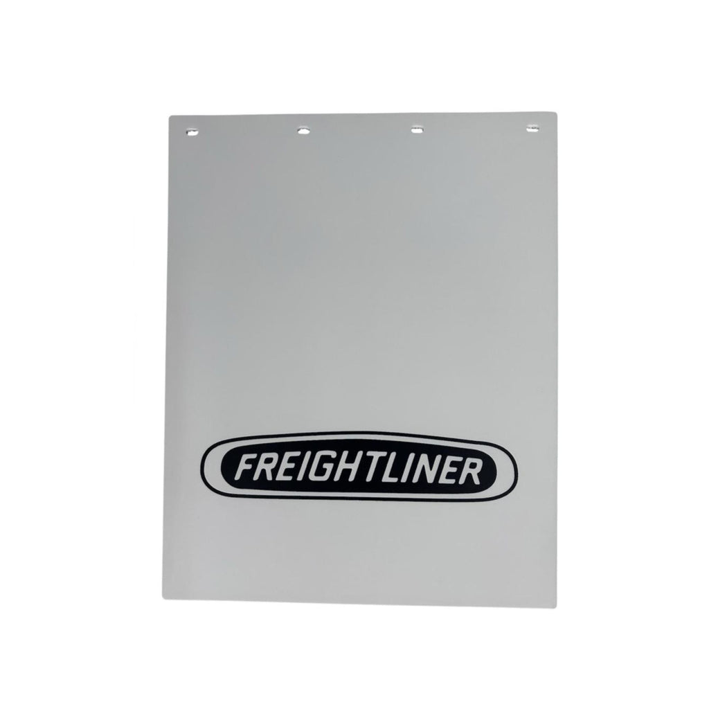 Semi Truck Mud Flaps 24in x 30in Compatible with Freightliner Trucks – White with Black Logo – Includes 8 Stainless Steel Mounting Bolts