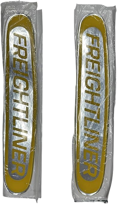 SEMI Truck Grill and Hood Emblem Logo Sticker Freightliner Yellow Silver 1 Pair