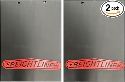 Freightliner Semi Truck Mudflaps, Black with Red Logo, 24x24 Inch, 1 Pair