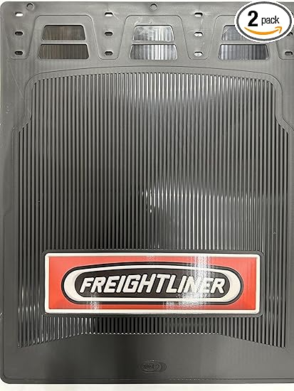 Semi Truck Freightliner 24x30 Black Mudflaps with Red Logo (1 Pair)