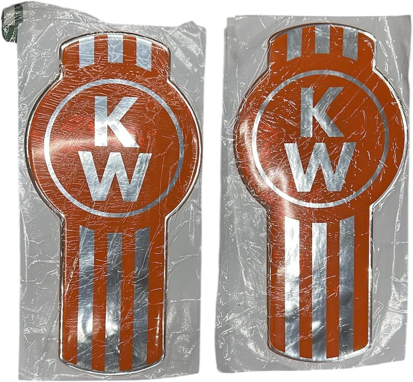 Semi Truck Grill and Hood Emblem Logo Sticker Compatible with Kenworth Orange Color 1 Pair