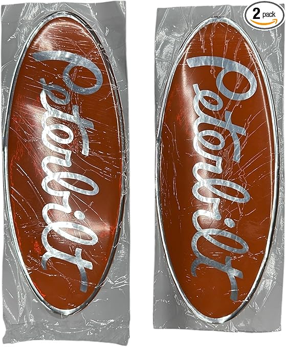 Semi Truck Grill and Hood Emblem Logo Sticker Compatible with Peterbuilt Orange Color 1 Pair