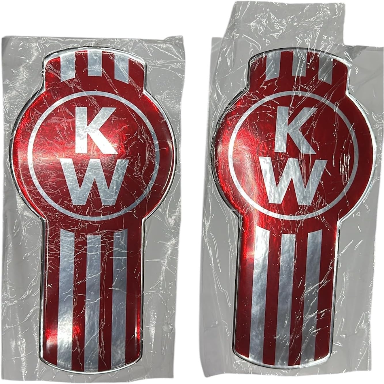 Semi Truck Grill and Hood Emblem Logo Sticker Compatible with Kenworth Red Color 1 Pair
