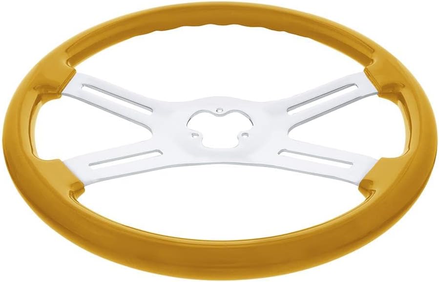 Freightliner 18" Chrome Yellow Steering Wheel With Hub and Horn Button Kit Fits Century, Columbia, FLD120, Classic 1989-2006