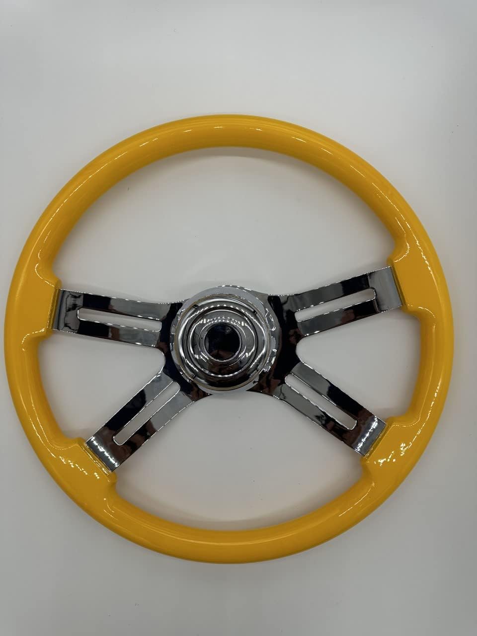 Freightliner 18" Chrome Yellow Steering Wheel With Hub and Horn Button Kit Fits Century, Columbia, FLD120, Classic 1989-2006